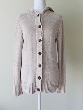 Guide Series Beige Long Sleeve Hooded Button-Front Knit sweater Cardigan EUC